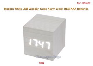  Mini Wood Cube White LED Digital Alarm Clock with USB Cable