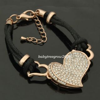  Rose Gold GP Swarovski Crystal Heart Shape Fabric Bracelet B131