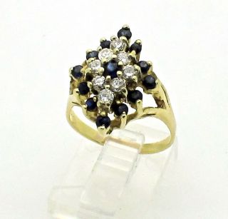 14k Yellow Gold Sapphire and Diamonds Cluster Ring