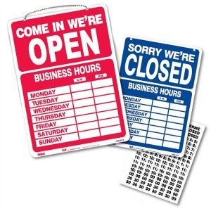 OPEN CLOSED BUSINESS HOURS SIGN 10 x 14 w Numbers Chain & Suction Cup
