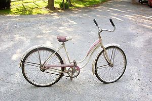 Vintage Schwinn Bike Womans Pink White 1952 Fiesta Schwinn Bicycle