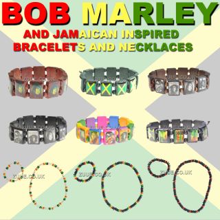  Jamaican Inspired Wood Icon Bracelets Necklace Sets Peace Rasta