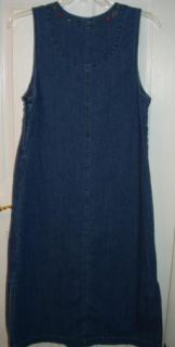 Christopher Banks Med Blue Denim Jumper Dress Autumn Embroidery