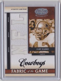Cliff Harris Game Used Jersey SP 50 2008 Leaf Certified FOTG Cowboys