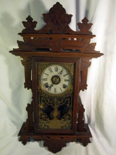 Antique 1880s E N Welch Claxton Walnut Wall Clock w Alarm