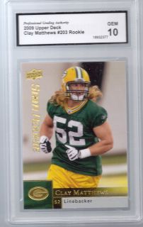  Green Bay Packers Graded Gem 10 Clay Mathews UD Star 203 RC