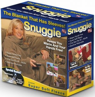Snuggie Blanket with Sleeves Camel Color Bonus Press N Open Booklight
