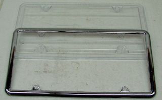 Chrome Metal License Plate Frame w Plastic Protective Clear Shield Bug