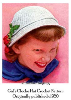 1950s 50s Cherry Cloche Hat Crochet Pattern DIY Girls 1950s Swing