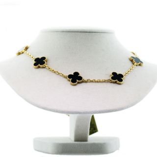 Van Cleef Arpels Alhambra 18K Gold and Onyx Clover Necklace