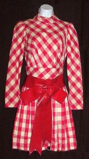 boyd clopton designer icc 1960 s 1970 s red checkered dress w leather