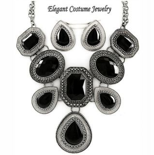  Black Heamtite Tone 16 19 Chunky Necklace Set Costume Jewelry