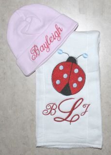Personalized Baby Burp Cloth Hat Set Embroidered BLSVL