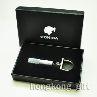 COHIBA Cigar Punch Cutter Stainless Steel Key Chain Ring Silver JT