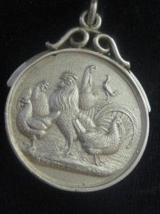  1934 BHAM ART DECO STERLING SILVER COCKERELL ROOSTER WATCH FOB PENDANT