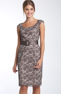 Adrianna Papell Belted Lace Sheath Dress