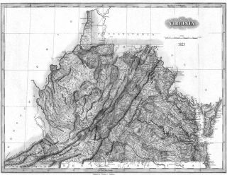 1823 VA Map Gordonsville Clifton Forge Salem Orange Virginia History