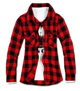 new men casual long sleeve red plaid check t shirt