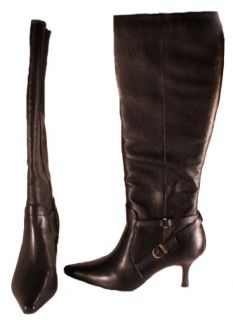 Circa Joan David Black Davianna Leather Heel Pointed Toe Boots Womens