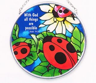 Joan Baker Circle Glass Suncatcher Ladybugs Inspirational