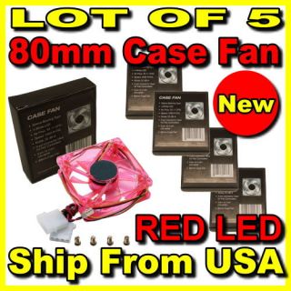 Lot 5 80mm PC Computer Desktop Red LED Case Fan 4 3pin