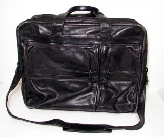 Tumi All Leather Black Messenger Laptop Soft Briefcase Bag