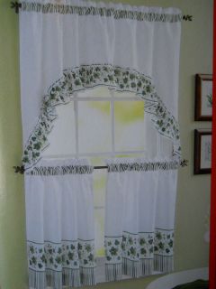 Piece Window Curtain Set Valance 2 Tiers Green Floral