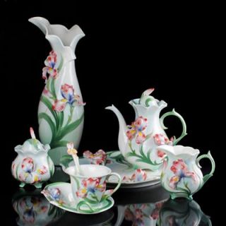  Ceramic Iris Flower Coffee Tea Set Vase+Platter+Pot+Cup+Saucer+Creamer