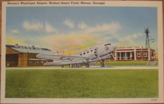 1942 Linen PC Herbert Smart Airport Macon Georgia GA