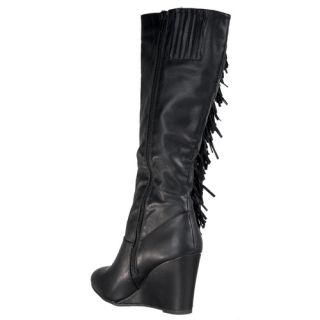 New Diva Lounge Womens Colette Wedge Heel Fringed Boots