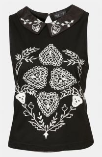 Topshop Skull Embroidered Top