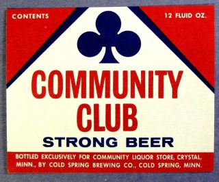 Cold Spring Brewing COMMUNITY CLUB STRONG BEER label MN 12oz
