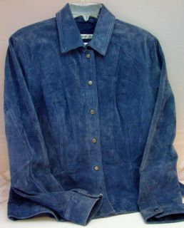 Coldwater Creek Women L Blue Suede Leather Jacket