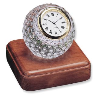 New Crystal & Mahogany Wood Golf Ball Desk Clock Closeout Item