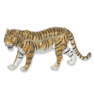  Plated Enameled Crystal Large Tiger Trinket Box CLOSEOUT Item