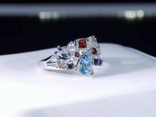  Diamond Blue Topaz Garnet Amethyst Aqua Citrine Sapphire Ring