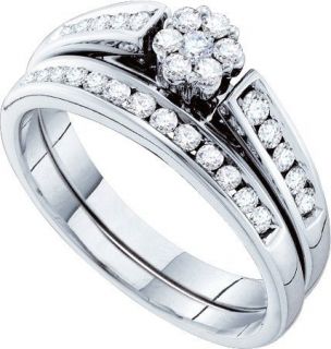  Round Diamond Cluster Bridal Wedding Engagement Ring Set Womens