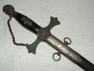 Antique 1800s Masonic Knights Templar Ceremonial Mason Sword w Leather