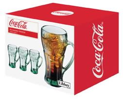 Libbey Coca Cola 14 5 oz Green Glass Handle Mug 4pc