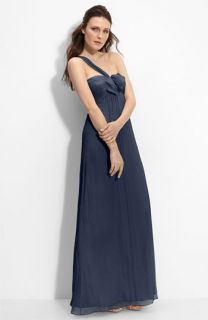 Amsale Bow Front One Shoulder Chiffon Gown