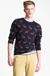 Topman All Over Stag Cotton Crewneck Sweater