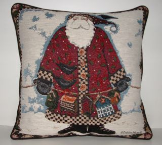 Christmas Santa w Birds Birhouses by Debbie Mumm Tapestry Pillow New