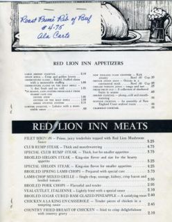  from the red lion inn in cohasset massachusetts a bill of fare food