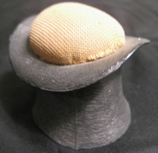 Antique Top Hat Pin Cushion Vintage Sewing Metal Rolled Brim Hat Cloth
