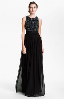 Adrianna Papell Open Back Sequin & Chiffon Gown