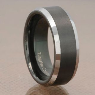  Carbide Beveled Black Stripe Comfort Fit Wedding Band Ring