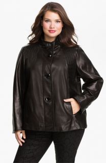 Ellen Tracy Button Up Leather Jacket (Plus) ( Exclusive)