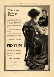 1912 Ad Postum Coffee Alternative Husband and Wife Mich   ORIGINAL