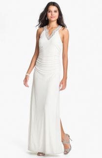 Laundry by Shelli Segal Embellished Racerback Jersey Gown
