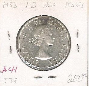 1953 Canadian Silver Half Coin LD NSF A41